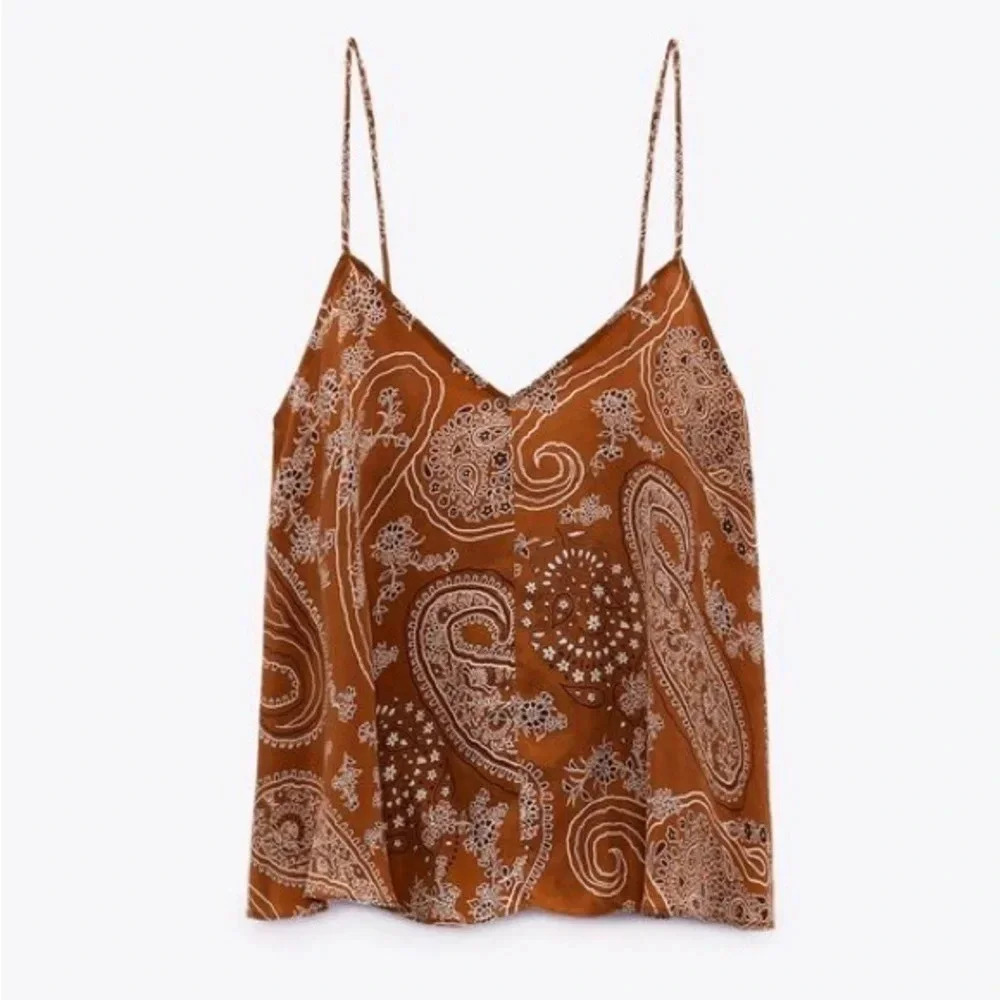 Zara Brown Paisley Satin Camisole